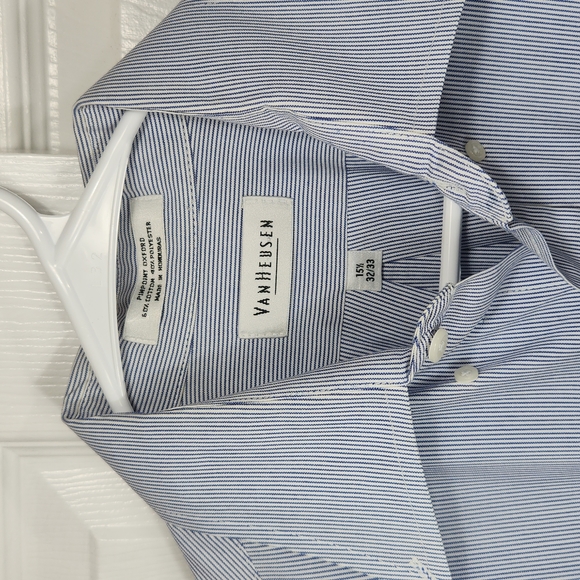 VAN HEUSEN MENS DRESS SHIRT SIZE NECK: 15.5 BLUE STRIPED - Picture 3 of 5
